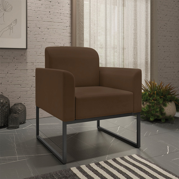 Poltrona Marisa Suede Marrom Base Industrial Metálica Preta T
