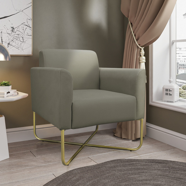 Poltrona Marisa Suede Marrom Rato Base Industrial Em X Dourad