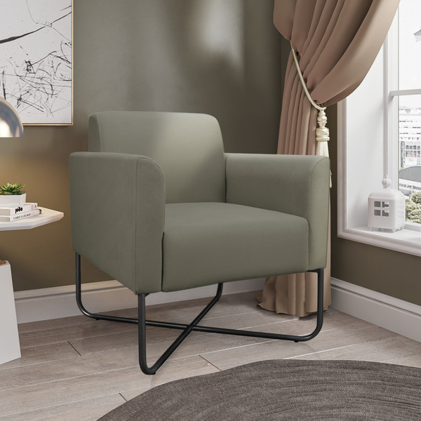 Poltrona Marisa Suede Marrom Rato Base Industrial Em X Preta