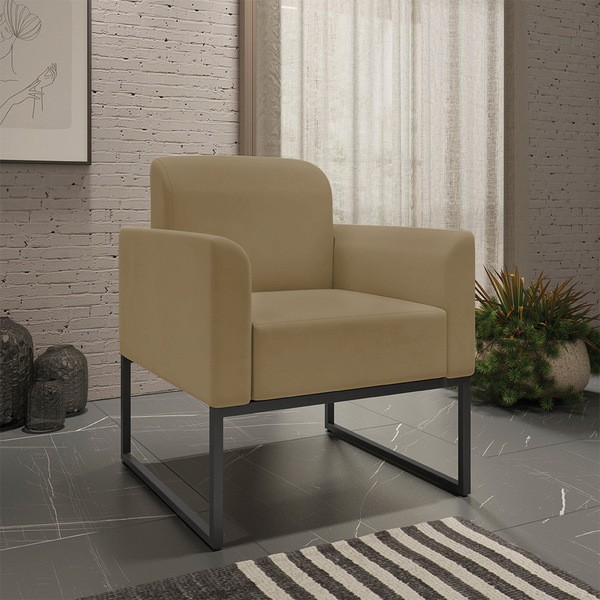 Poltrona Marisa Suede Marrom Rato Base Industrial Metálica Pr