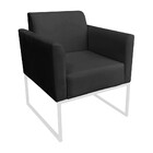 Poltrona Marisa Suede Preto Base Industrial Metálica Branca D