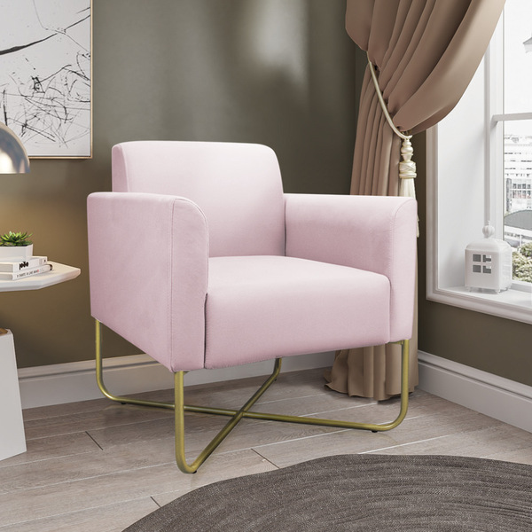 Poltrona Marisa Suede Rosa Bebê Base Industrial Em X Dourada