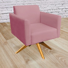 Poltrona Marisa Suede Rose Base Giratória Madeira Tana Decor