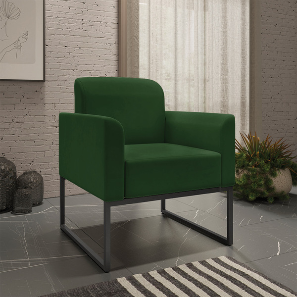 Poltrona Marisa Suede Verde Base Industrial Metálica Preta Ta