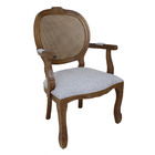 Poltrona Medalhão Com Tela Verniz Imbuia E Linho Rústico Cinza