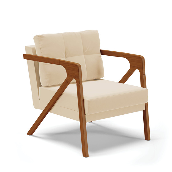 Poltrona Melissa Suede Base De Madeira Castanho D03 - D'rossi