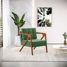 Poltrona Melissa Suede Verde Base De Madeira Castanho