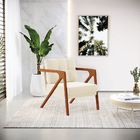 Poltrona Melissa Veludo Bege Base De Madeira Castanho