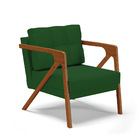 Poltrona Melissa Veludo Verde Luxo A136 Base De Madeira Casta