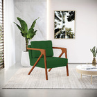 Poltrona Melissa Veludo Verde Luxo A136 Base De Madeira Casta