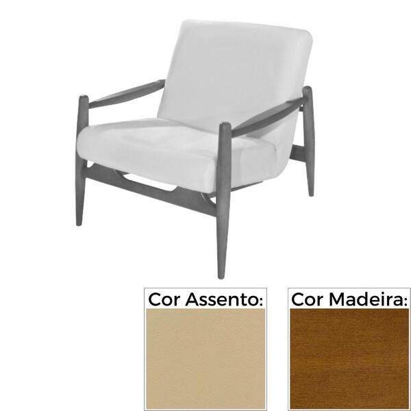 Poltrona Mh-3710 Herval Madeira Amêndoa Assento Estofado Bege