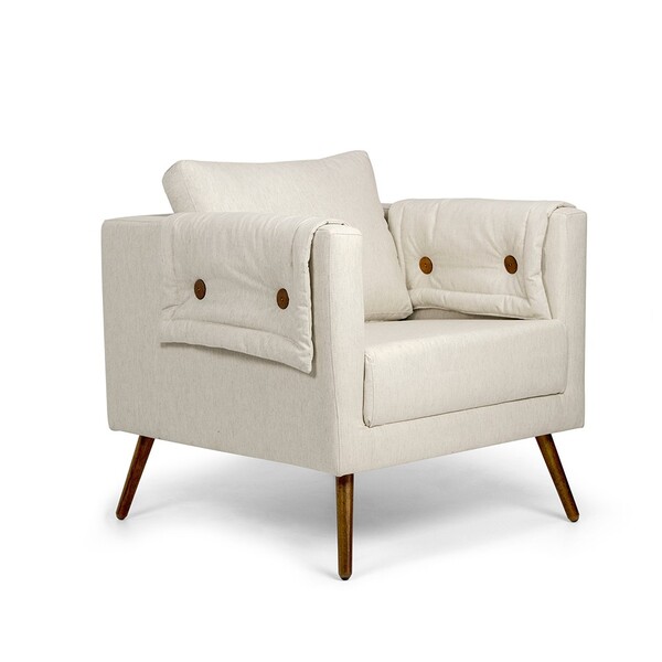 Poltrona Mia Linho Cru B-298 Pés Palito Madeira - D'rossi