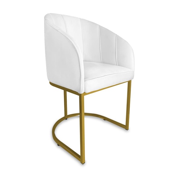 Poltrona Mia Suede Branco Base Metálica Dourada - Vallisa Dec
