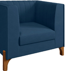 Poltrona Miami Veludo Azul Marinho Base De Madeira Castanho -