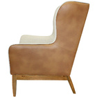 Poltrona Milena Base Madeira Corano Caramelo Linho Sand