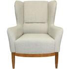 Poltrona Milena Base Madeira Corano Caramelo Linho Sand