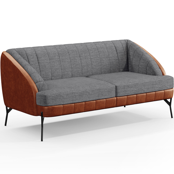 Poltrona Namoradeira 2 Lugares Coral D02 Linho Cinza Escuro C