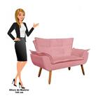 Poltrona Namoradeira 2 Lugares Pés Palito Opla Suede Rose - I