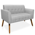 Poltrona Namoradeira Decorativa Pés Palito Karen Linho Cinza