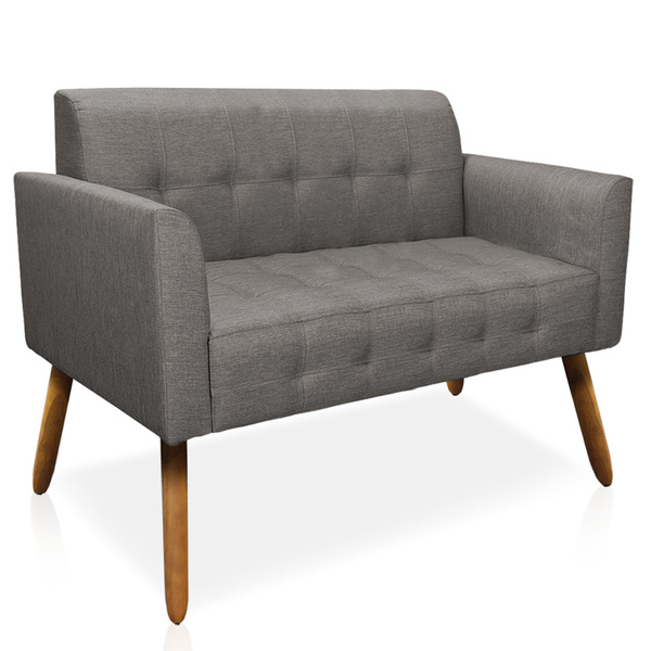 Poltrona Namoradeira Decorativa Pés Palito Karen Linho Grafit