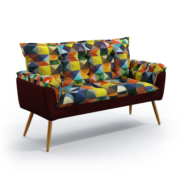 Poltrona Namoradeira Estofada Beta F-015 N-034 Sued Estampado
