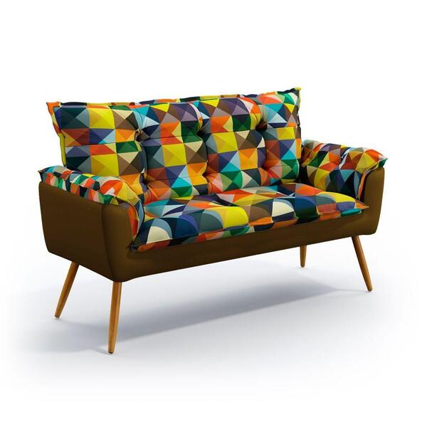 Poltrona Namoradeira N-028 Sued Estampado Marrom Claro