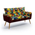 Poltrona Namoradeira N-034 Sued Estampado Com Veludo Bordô