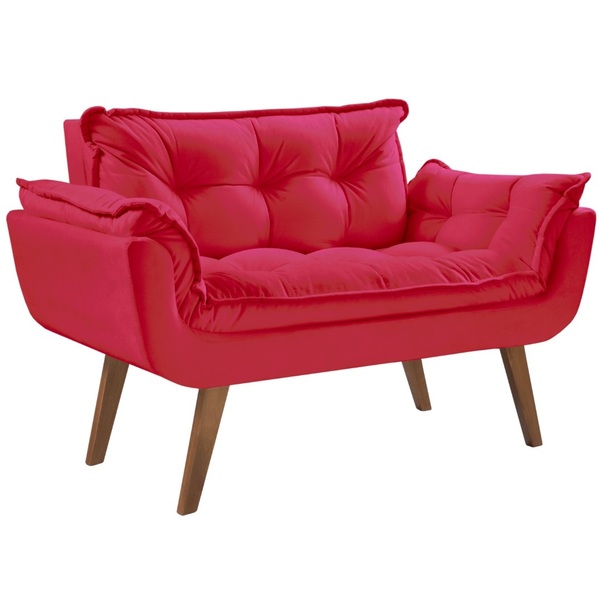 Poltrona Namoradeira Opalla Suede Base Palito Vermelho