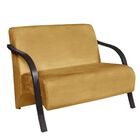 Poltrona Namoradeira Vênus Suede Braço Madeira Amarelo