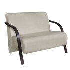 Poltrona Namoradeira Vênus Suede Braço Madeira Bege