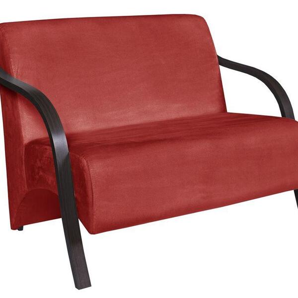 Poltrona Namoradeira Vênus Suede Braço Madeira Vermelho
