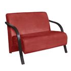 Poltrona Namoradeira Vênus Suede Braço Madeira Vermelho