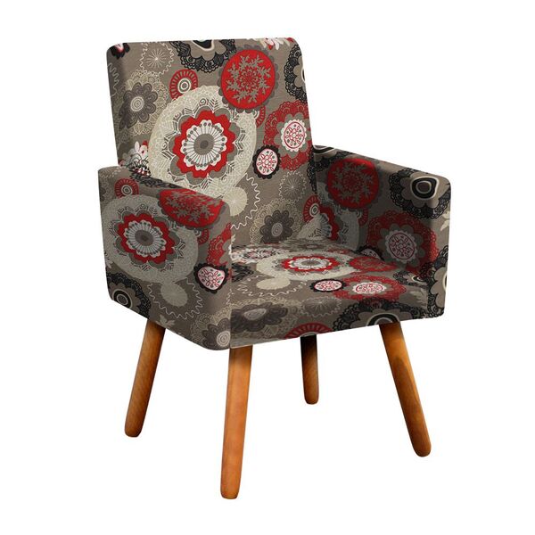 Poltrona Nina Estampado Floral Vermelho D32 Pés Palito Castan