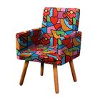 Poltrona Nina Estampado Romero Britto D15 Pés Palito Castanho