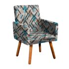 Poltrona Nina Estampado Traçado Azul Turquesa D33 Pés Palito