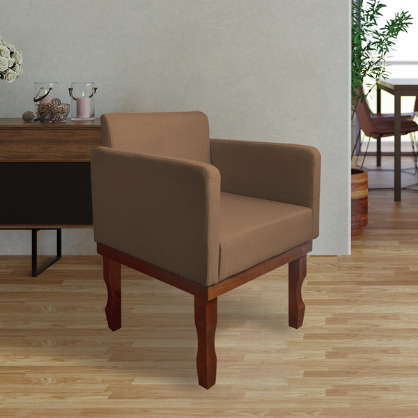 Poltrona Nina Retrô Pés De Madeira Maciça Linho Marrom