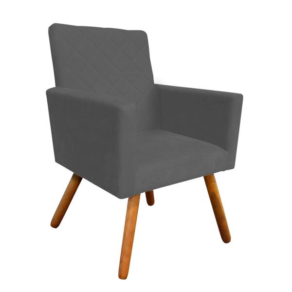 Poltrona Nina Suede Grafite Pés Palito Castanho D'rossi