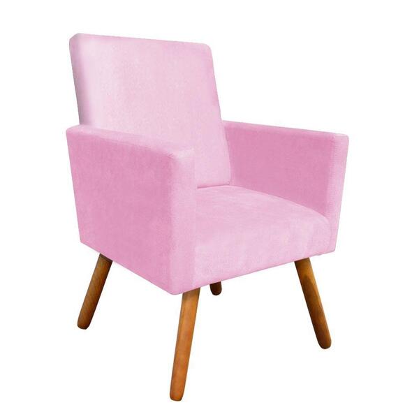 Poltrona Nina Suede Rosa Bebê Pés Palito Castanho Drossi