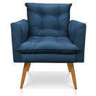 Poltrona Olivia Suede Azul Marinho Pés Palito Castanho - Pall