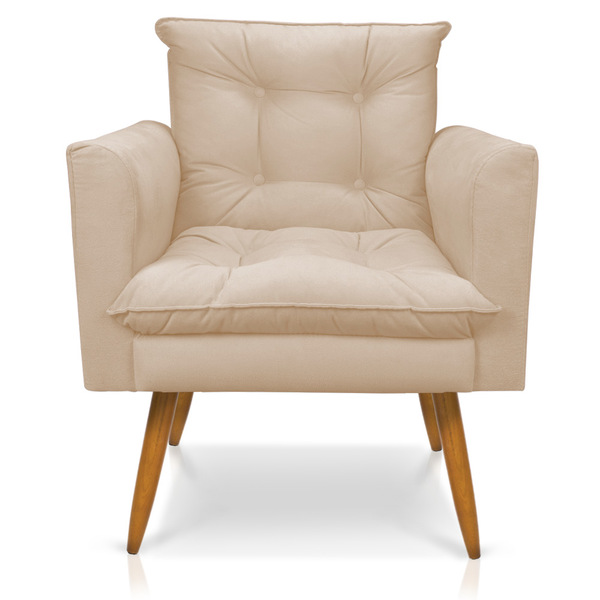Poltrona Olivia Suede Pés Palito Castanho - Pallazio - Bege