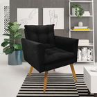 Poltrona Olivia Suede Preto Pés Palito Castanho - Pallazio