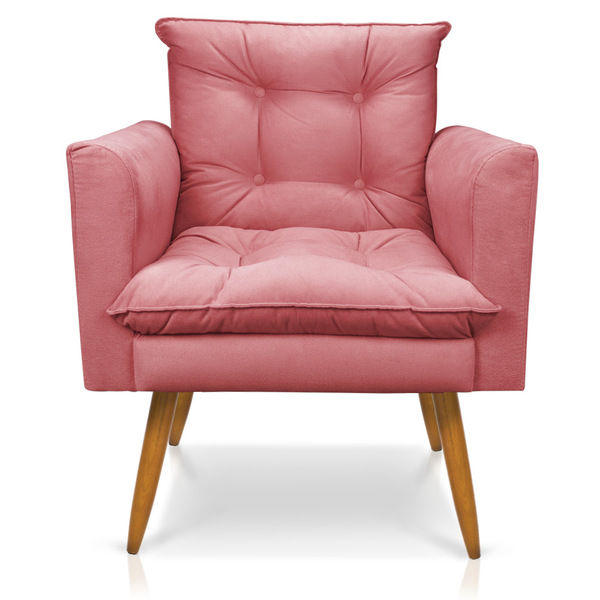 Poltrona Olivia Suede Rosê Pés Palito Castanho - Pallazio