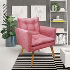 Poltrona Olivia Suede Rosê Pés Palito Castanho - Pallazio