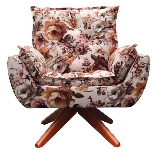 Poltrona Opala Base Giratória De Madeira Amamentação Estampad