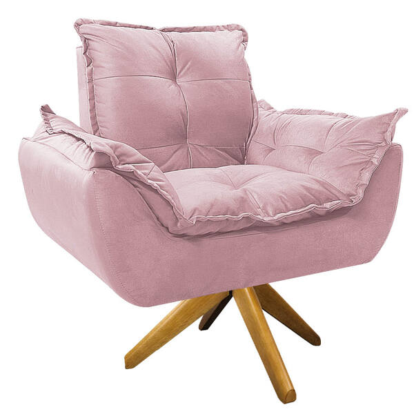 Poltrona Opala Base Giratória De Madeira Corano - Amarena Móv