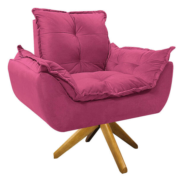Poltrona Opala Base Giratória De Madeira Corano Pink - Amaren