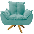 Poltrona Opala Base Giratória De Madeira Suede Azul Tiffany -