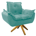 Poltrona Opala Base Giratória De Madeira Suede Azul Tiffany -