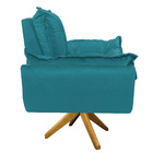 Poltrona Opala Base Giratória De Madeira Suede Azul Turquesa