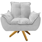 Poltrona Opala Base Giratória De Madeira Suede Branco - Amare